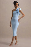 Ambretta Powder Blue One Shoulder Midi Dress With Bow