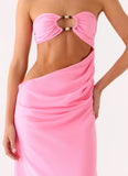 Falling Forever Strapless Beaded Maxi Dress Pink