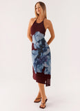 Brinley Halterneck Midi Dress Maroon Print