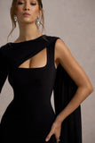Ashini Black One Sleeve Maxi Dress With Cape