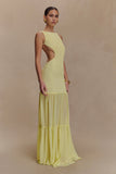 Haille Knit Chiffon Maxi Dress Lemon