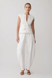 Oriana Linen Button Vest White