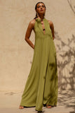 Zyon Green High Neck Maxi Dress with Cut Out Details
