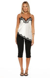 Ziva White Satin Lace Trim Asymmetrical Top