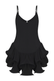 Calantha Ruffle Mesh Mini Dress Black