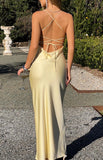 Astlee Yellow Satin Formal Maxi Dress
