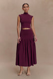 Romaine High Neck Bandage Knit Top Wine