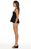 Solei Black Ruched Tie Strap Top