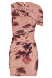 Adrienne One Shoulder Mesh Mini Dress Nude Blurred Floral Print