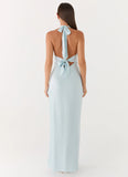 Heavy Hearted Satin Maxi Dress Ice Blue