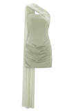 Mattea Slinky And Mesh Mini Dress With Scarf Sage