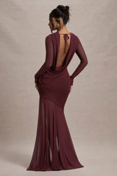 Tigerlily Port Mesh Long Sleeve Open Back Maxi Dress