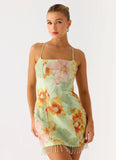 Gatiana Beaded Sequin Mini Dress Green Floral Beaded