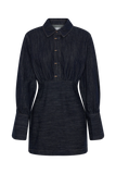 Zarah Denim Long Sleeve Mini Dress Indigo Pinstripe