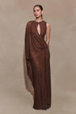Bakari Diamante Cape Maxi Dress Chocolate