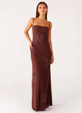 Bayla Beaded Flower Maxi Dress Chocolate