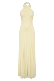 Indira Gathered Slinky Halter Maxi Dress Lemon