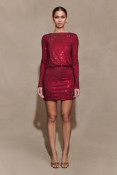 Darius Diamante Cowl Mini Dress Wine