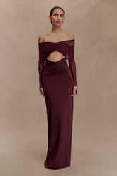 Rafaella Slinky And Mesh Maxi Dress Mahogany
