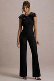 Elma Black Straight Leg Jumpsuit With Embellished Bows