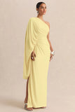 Sabella Lemon Asymmetric Neck Maxi Dress