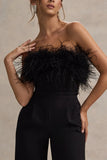 Delta Black Feather Bandeau Wide Leg Jumpsuit