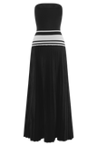 Solaris Strapless Contrast Knit Maxi Dress Black White