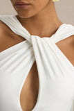 Rhoda White Twist Halter Neck Cape Maxi Dress