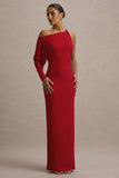 Floria Red Draped One Sleeve Maxi Dress