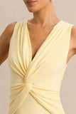 Holly Lemon Plunge Neck Maxi Dress With Twist Detail