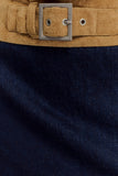 Miranda Faux Suede Belted Denim Mini Skirt Indigo Blue