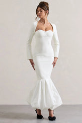London Cream Sweetheart Maxi Dress With Volume Hem