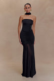 Caspian Slinky And Mesh Off Shoulder Maxi Dress Black