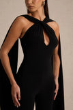 Mindy Black Twist Halter Neck Jumpsuit With Cape