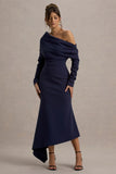 Lou Navy One Shoulder Asymmetric Maxi Dress
