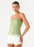 Sea Garden Beaded Strapless Top Green