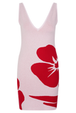 Dorothy Knit Print Mini Dress Red Deco Fleur Print