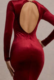 Keaton Berry Velvet Long Sleeve Open Back Maxi Dress