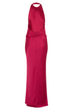 Rinna Satin Halter Maxi Dress Pink Cherry