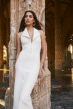 Annita Crepe Halter Midi Dress Ivory