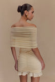 Caspian Slinky And Mesh Off Shoulder Mini Dress Ivory