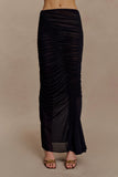 Matilda Ruched Mesh Maxi Skirt Black