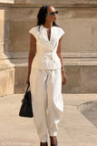 Oriana Linen Button Vest White