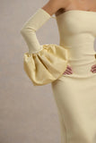 Myah Lemon Bandeau Long Sleeve Maxi Dress With Puff Cuffs
