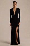Command Black Plunge Neck Maxi Dress With Front High Split