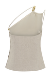 Gabby Asymmetrical Neckline Linen Beaded Top Natural