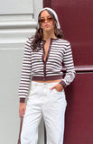 Lottie Chocolate Stripe Round Neck Cardigan