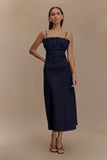 Cecilia Denim A Line Midi Skirt Indigo Blue
