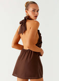 Jepsen Cotton Halter Mini Dress Chocolate
