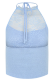 Lucy Lace And Knit Halter Top Cornflower Blue